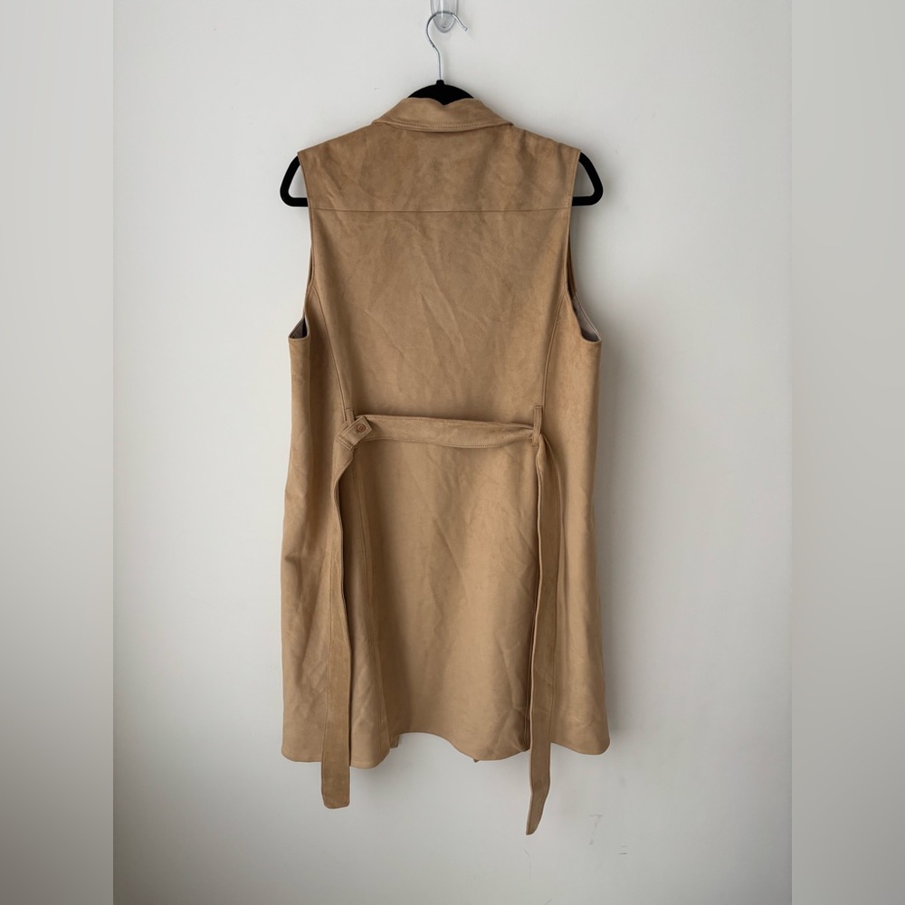 Babaton Malley Vest Camel Faux Suede Belted Sleeveless Trench Jacket Size L - Picture 8 of 9